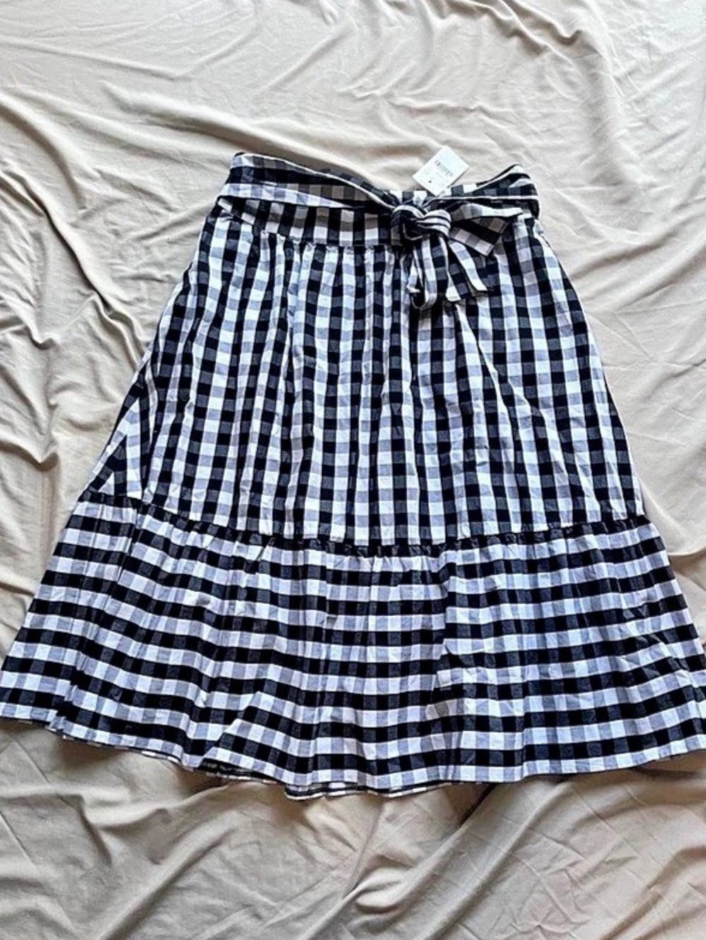 J.Crew Tie-Waist Midi Skirt in Gingham Black & White size 4